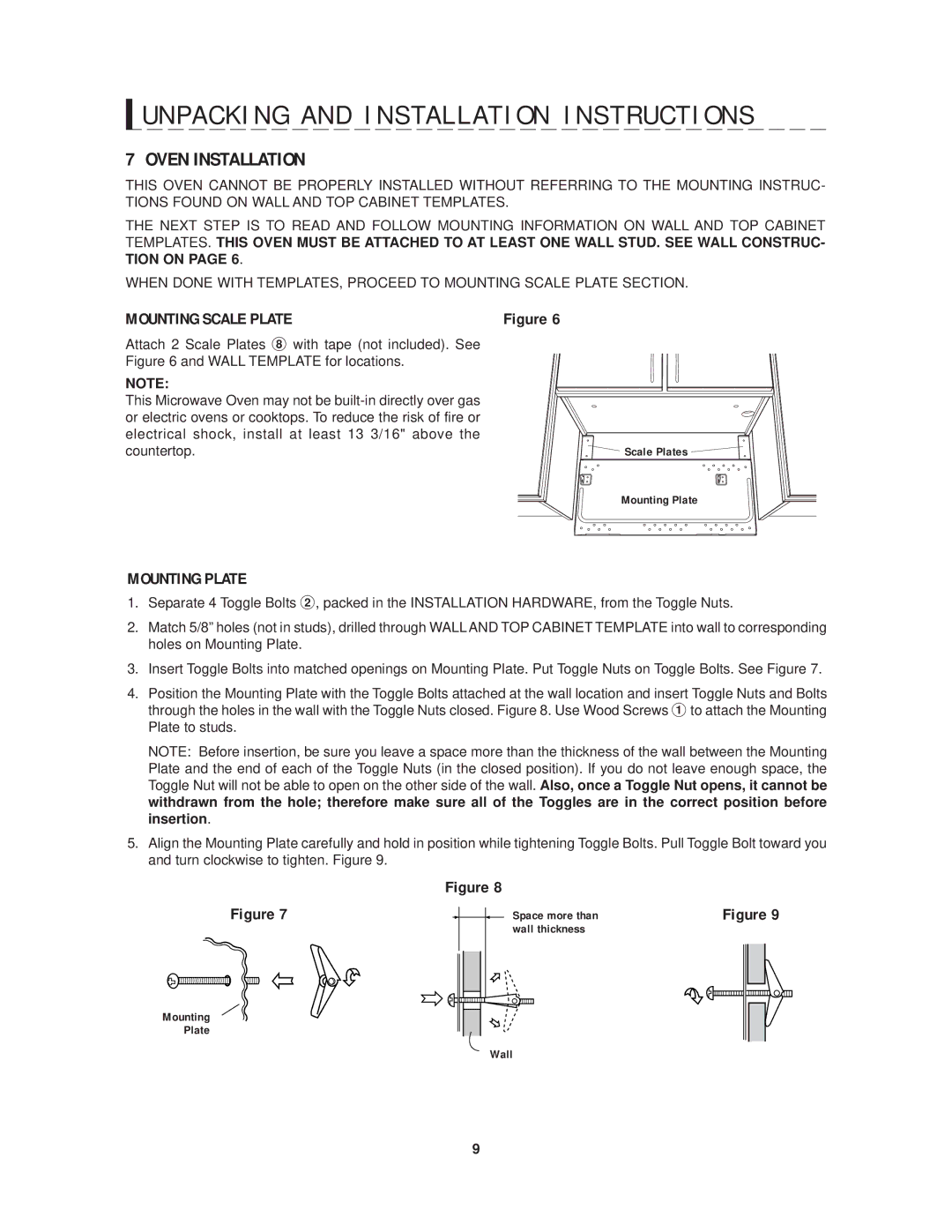 Sharp R-1214 operation manual Oven Installation, Mounting Plate 