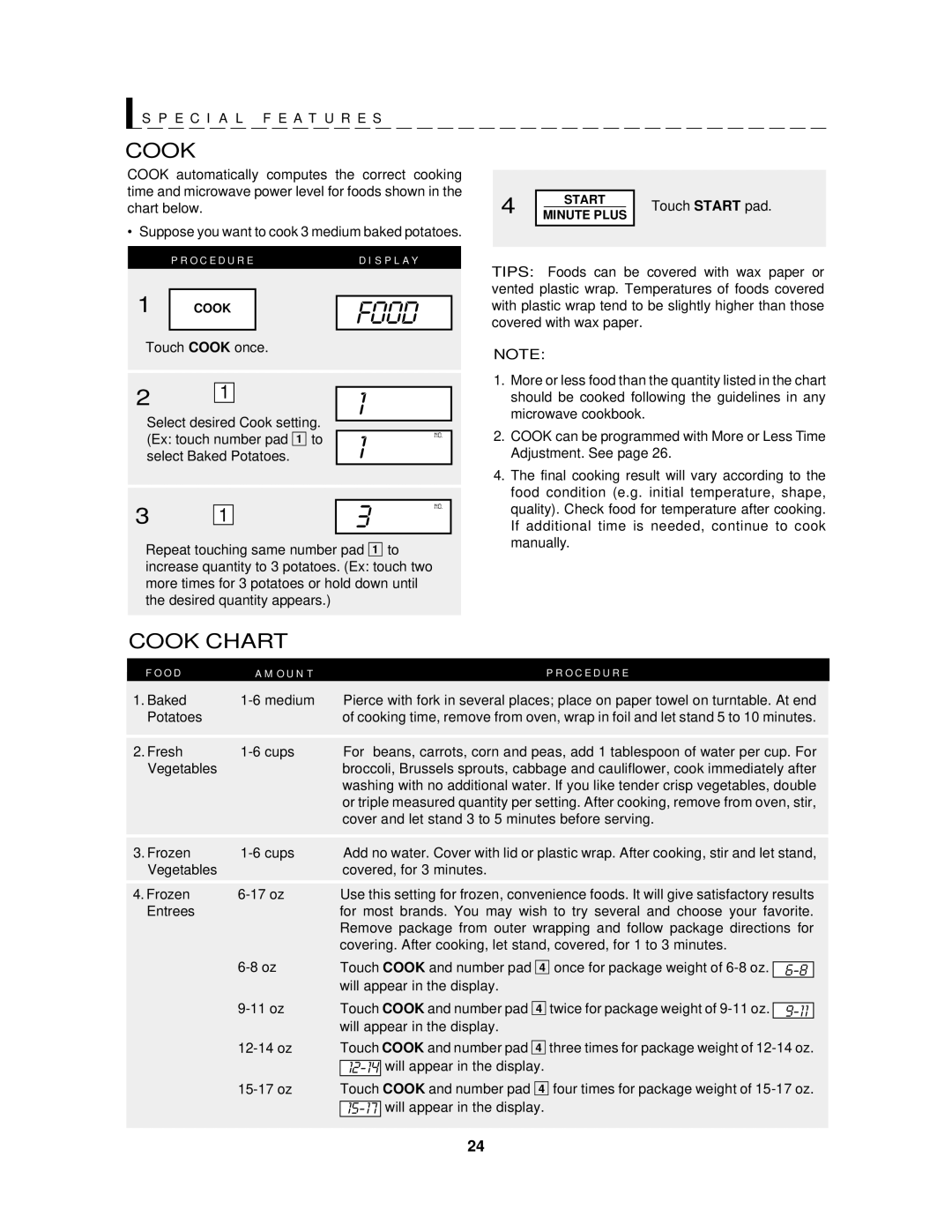 Sharp R-1405, R-1406 manual Cook Chart 