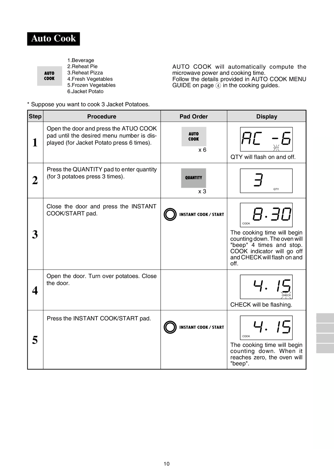 Sharp R-140D operation manual Auto Cook 