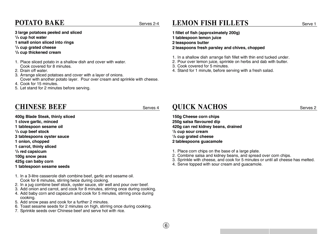 Sharp R-140D operation manual Potato Bake 