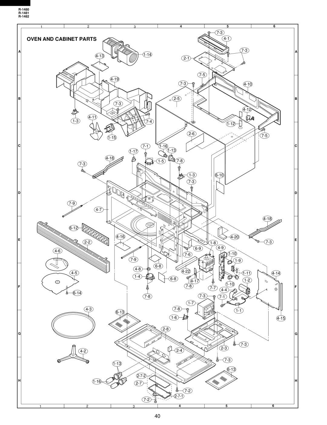 Sharp R-1480, R-1482, R-1481 service manual Oven and Cabinet Parts 