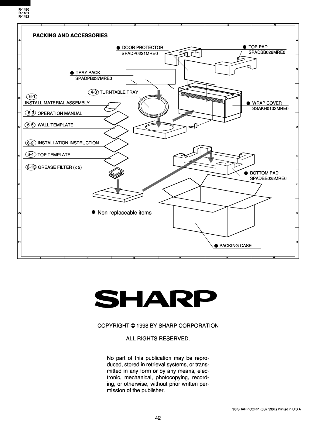 Sharp R-1481, R-1480, R-1482 service manual Packing And Accessories 