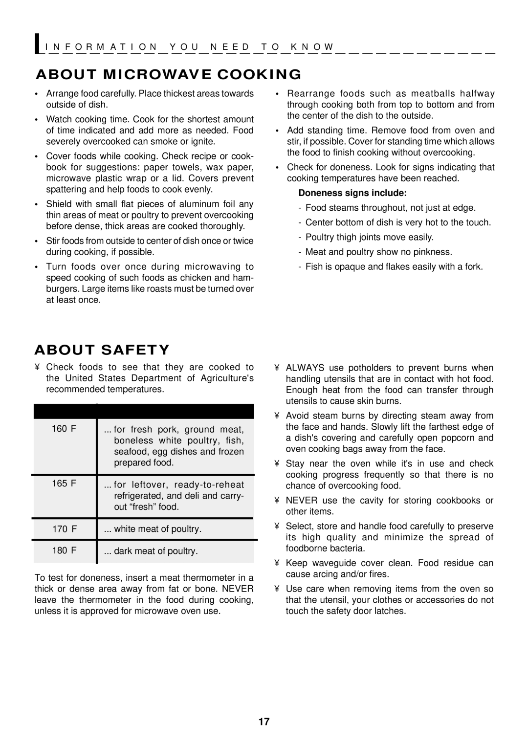 Sharp R-1501, R-1500, R-1505, R-1506, R-1502 manual About Microwave Cooking, About Safety, Doneness signs include 