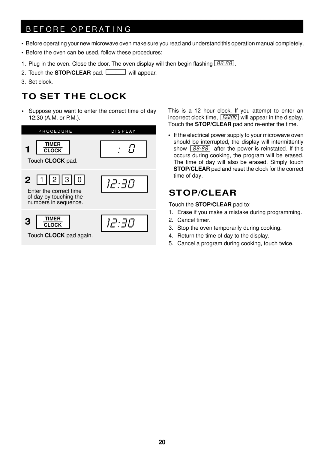 Sharp R-1500, R-1505, R-1501, R-1506, R-1502 manual F O R E O P E R a T I N G, To SET the Clock, Stop/Clear 