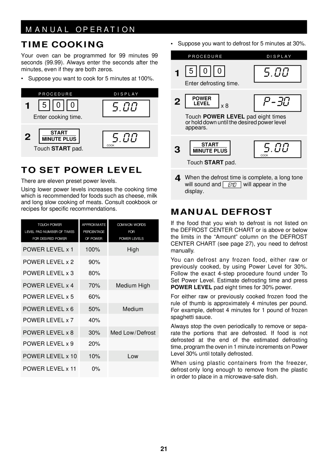 Sharp R-1505, R-1500, R-1501, R-1506, R-1502 manual N U a L O P E R a T I O N, Time Cooking, To SET Power Level, Manual Defrost 