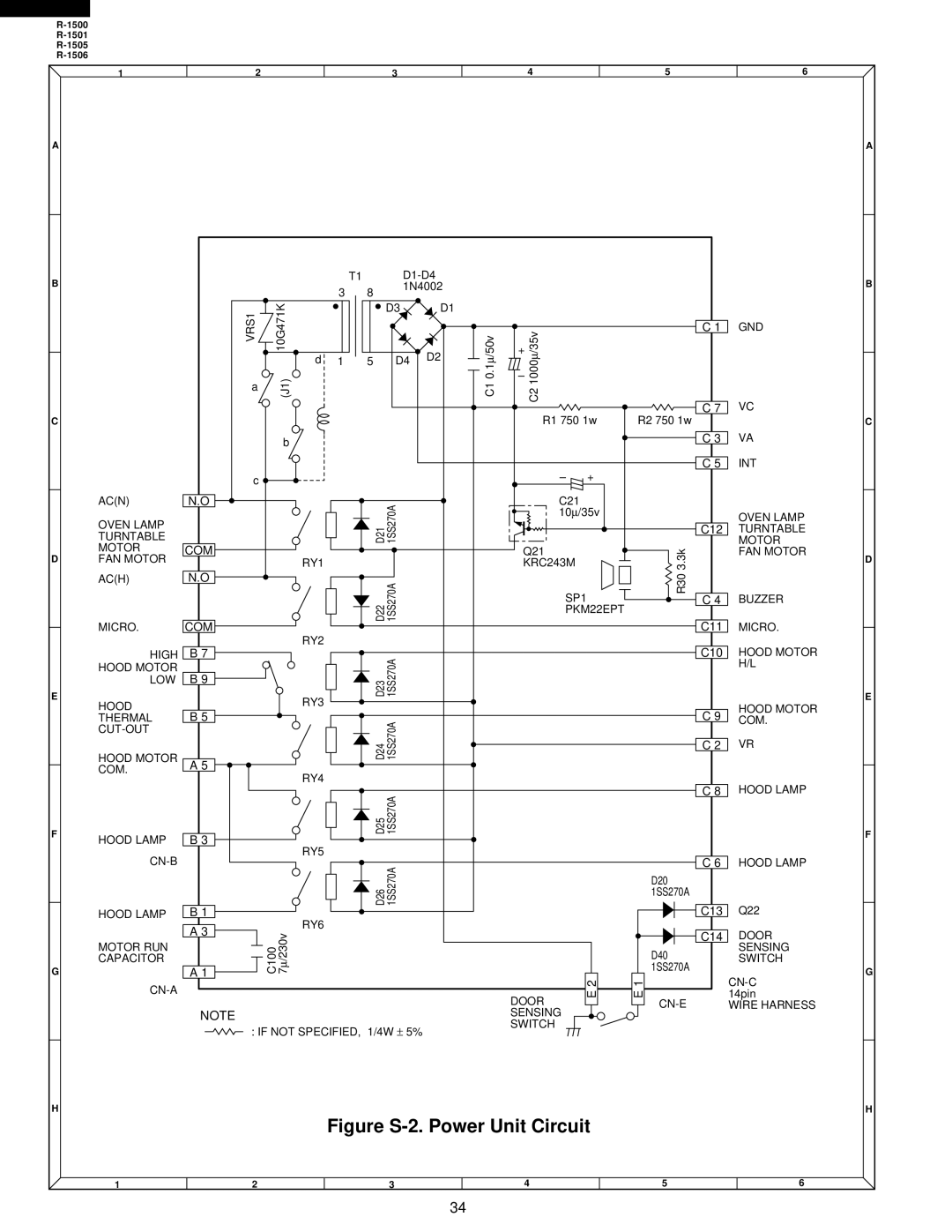 Sharp R-1500, R-1505, R-1501, R-1506 service manual Figure S-2. Power Unit Circuit 