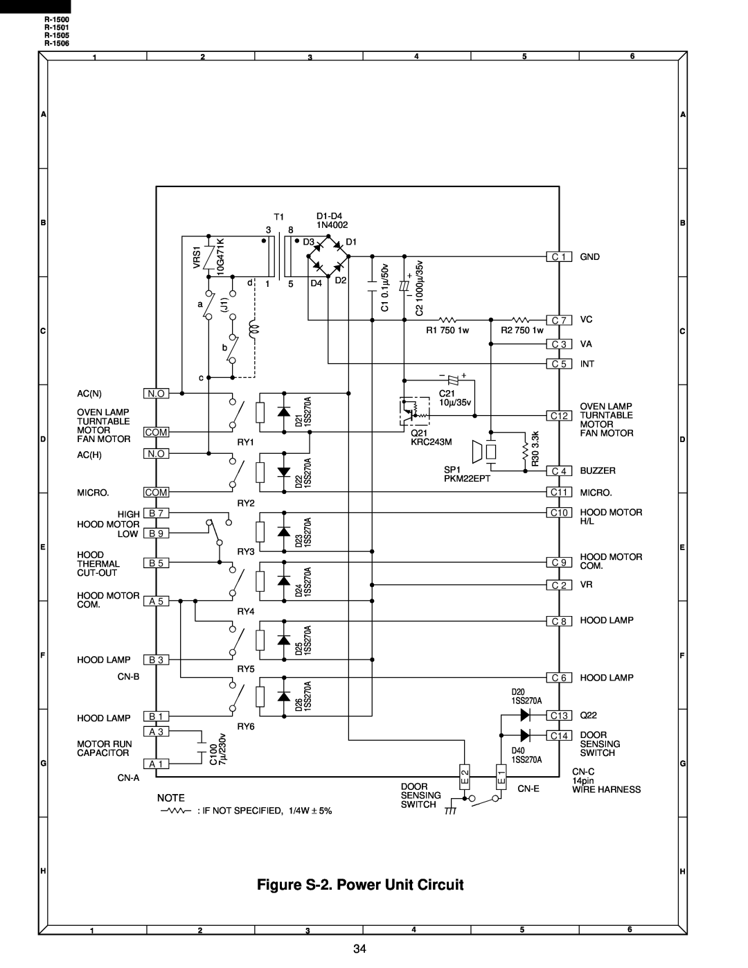 Sharp R-1500, R-1505, R-1501, R-1506 service manual Figure S-2. Power Unit Circuit, VRS1 