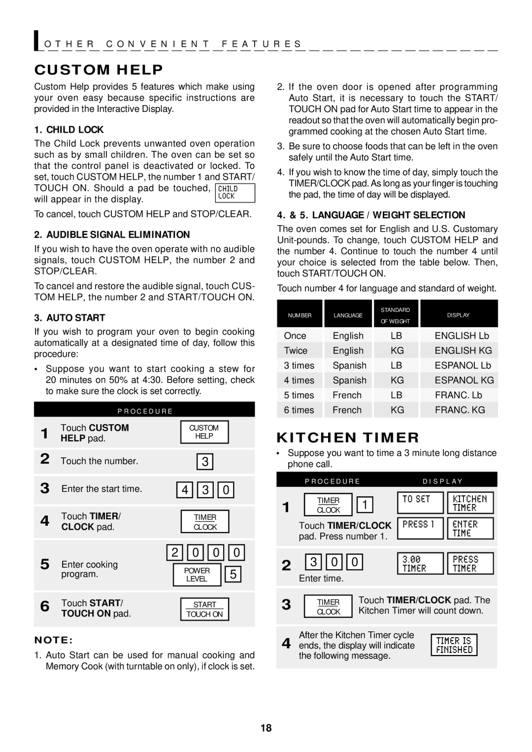 Sharp R-1600, R-1601, R-1602 operation manual Custom Help, Kitchen Timer, Help pad, Clock pad, Touch TIMER/CLOCK 