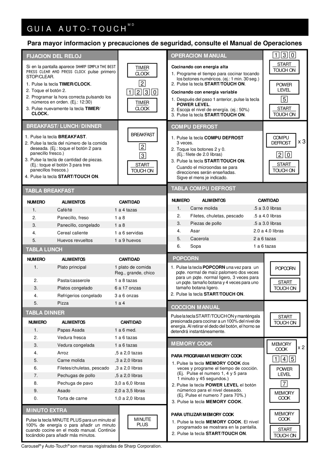 Sharp R-1601, R-1602, R-1600 operation manual I a a U T O T O U C H M D 