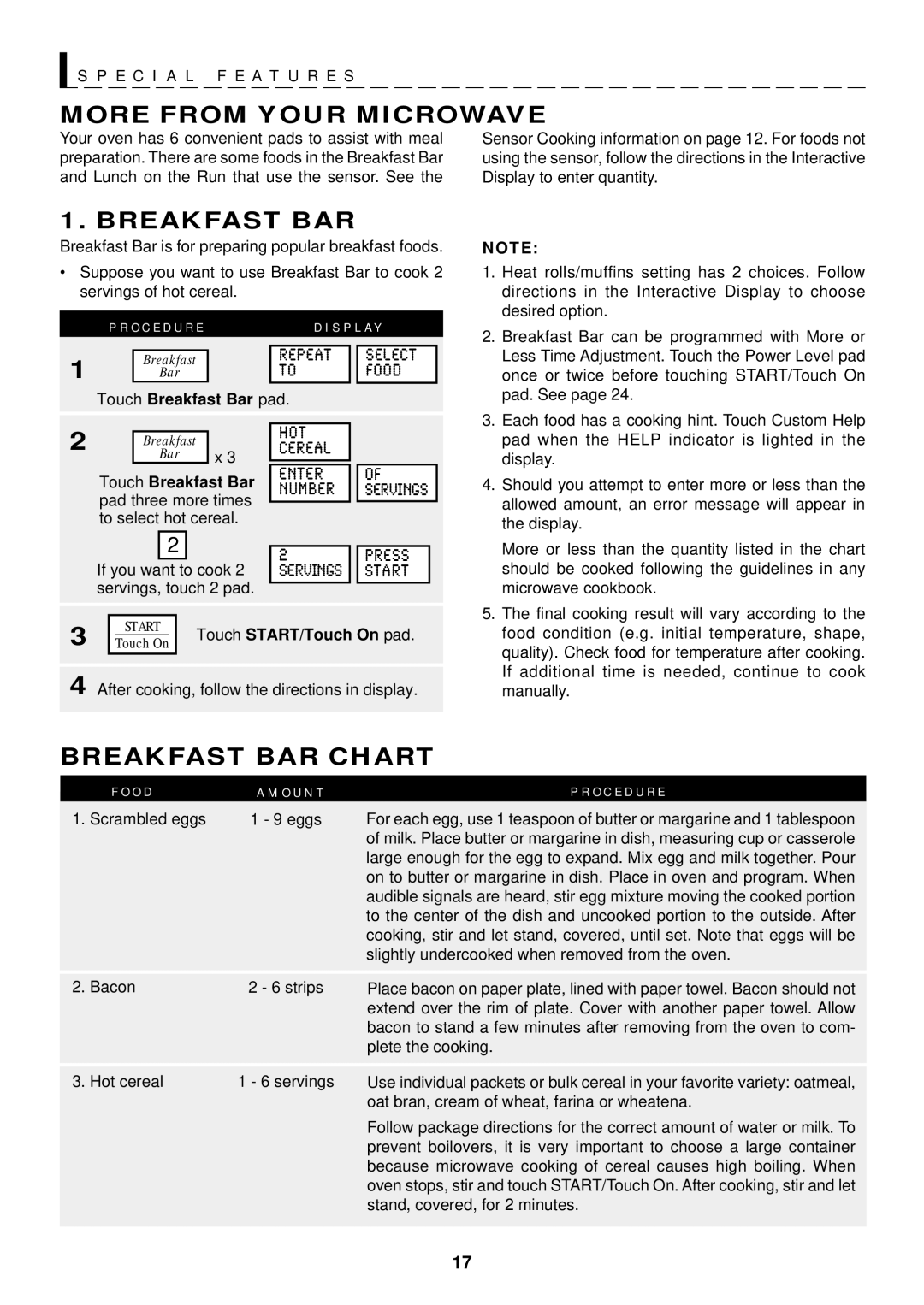 Sharp R-1610, R-1611, R-1612 manual More from Your Microwave, Breakfast BAR Chart 