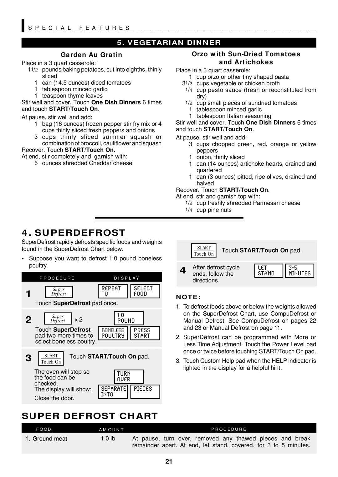 Sharp R-1612, R-1611, R-1610 manual Superdefrost, Super Defrost Chart 