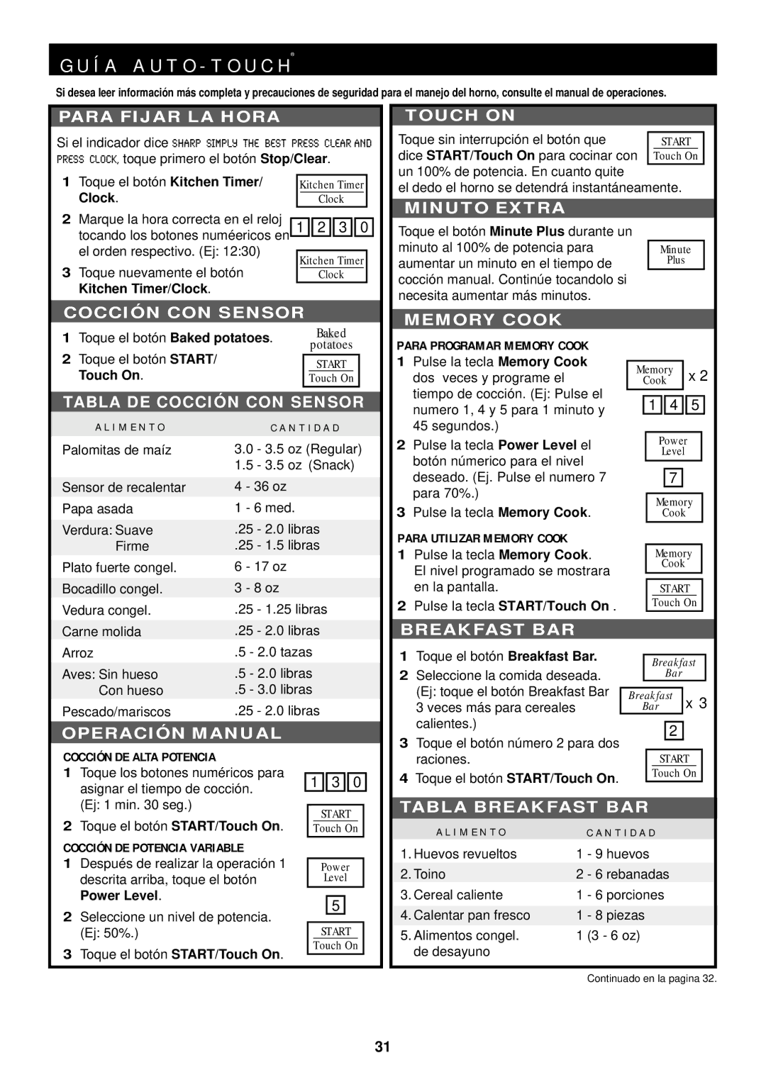 Sharp R-1611 Para Programar Memory Cook, Para Utilizar Memory Cook, Cocción DE Alta Potencia, Cocción DE Potencia Variable 