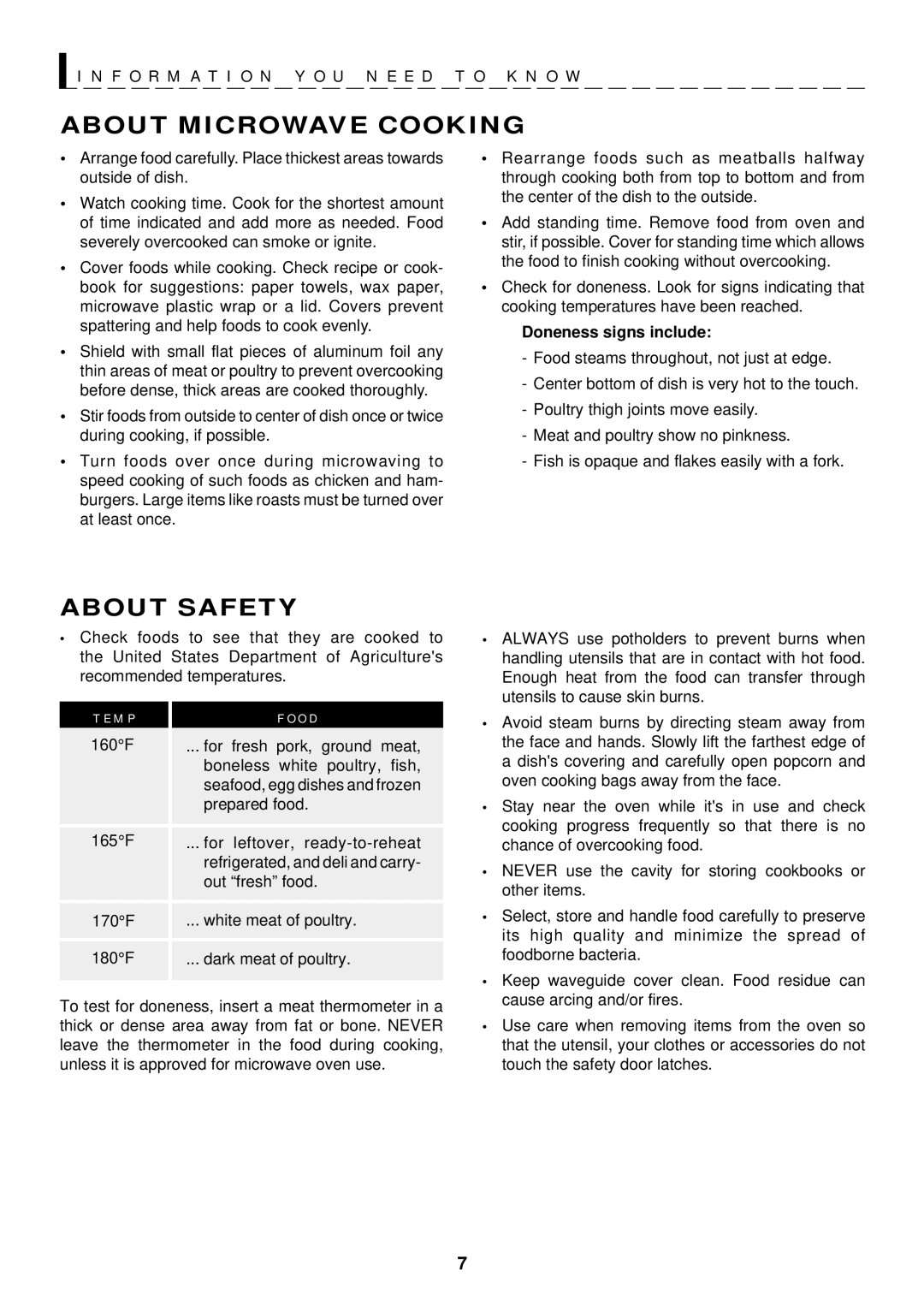 Sharp R-1611, R-1610, R-1612 manual About Microwave Cooking, About Safety, Doneness signs include 