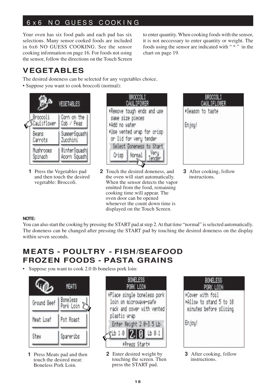 Sharp R-1751, R-1754, R-1750, R-1752 manual Vegetables, Meats Poultry FISH/SEAFOOD Frozen Foods Pasta Grains 