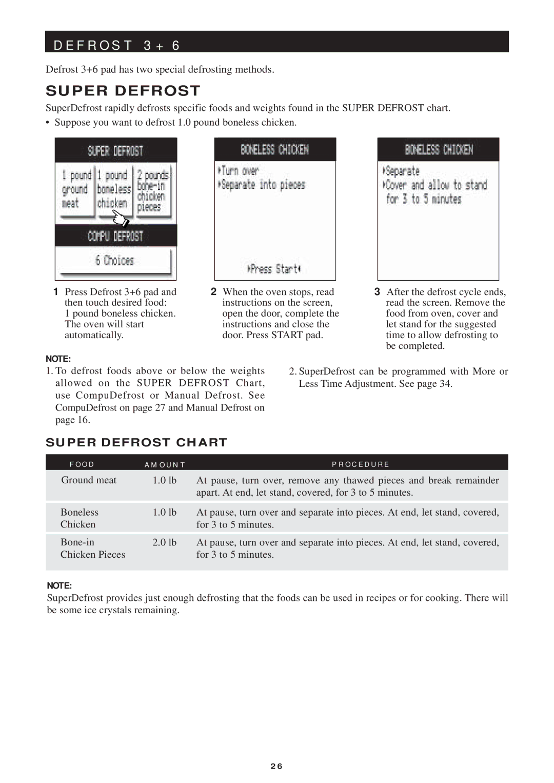 Sharp R-1751, R-1754, R-1750, R-1752 manual Super Defrost Chart 