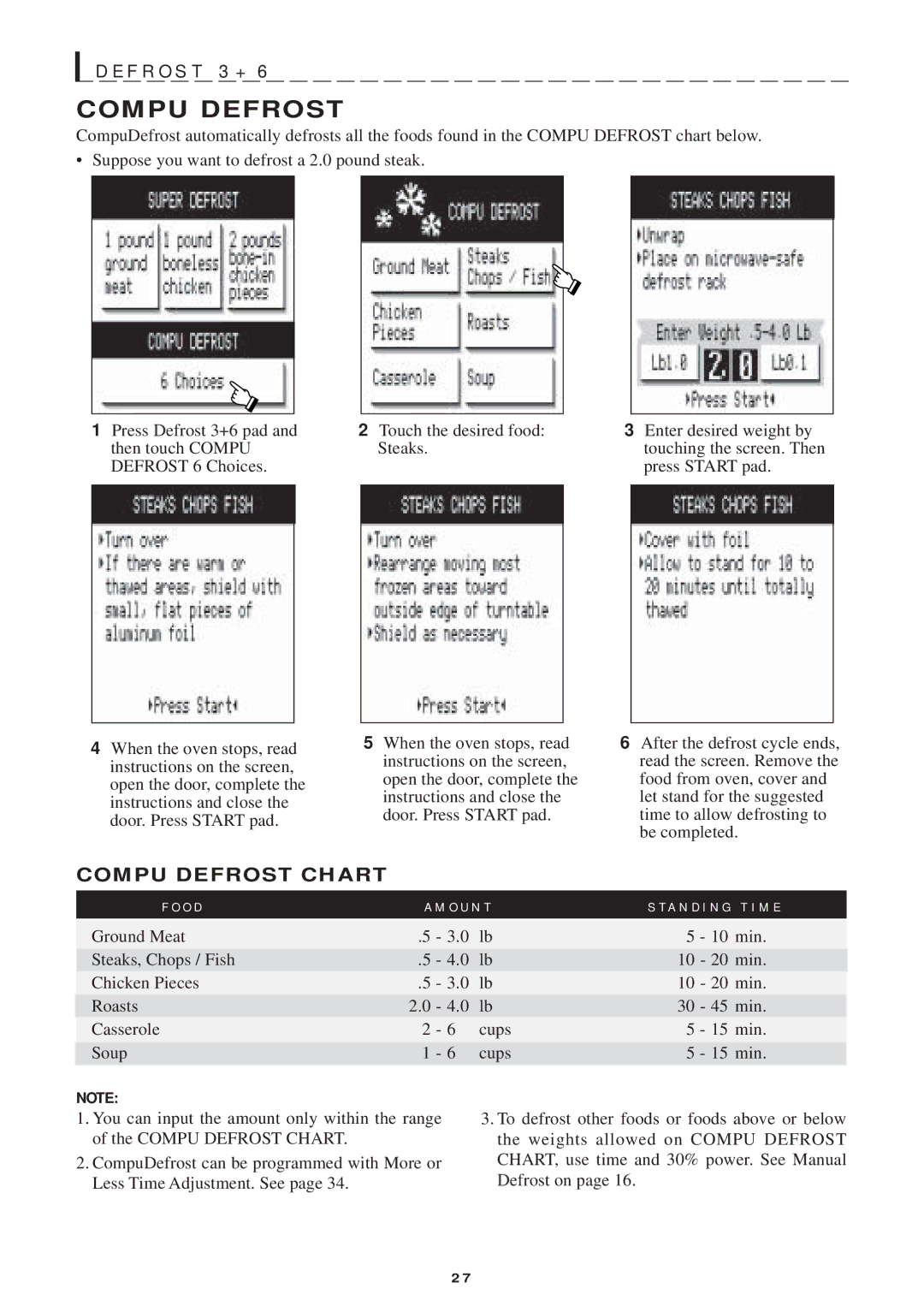 Sharp R-1752, R-1754, R-1750, R-1751 manual Compu Defrost Chart 