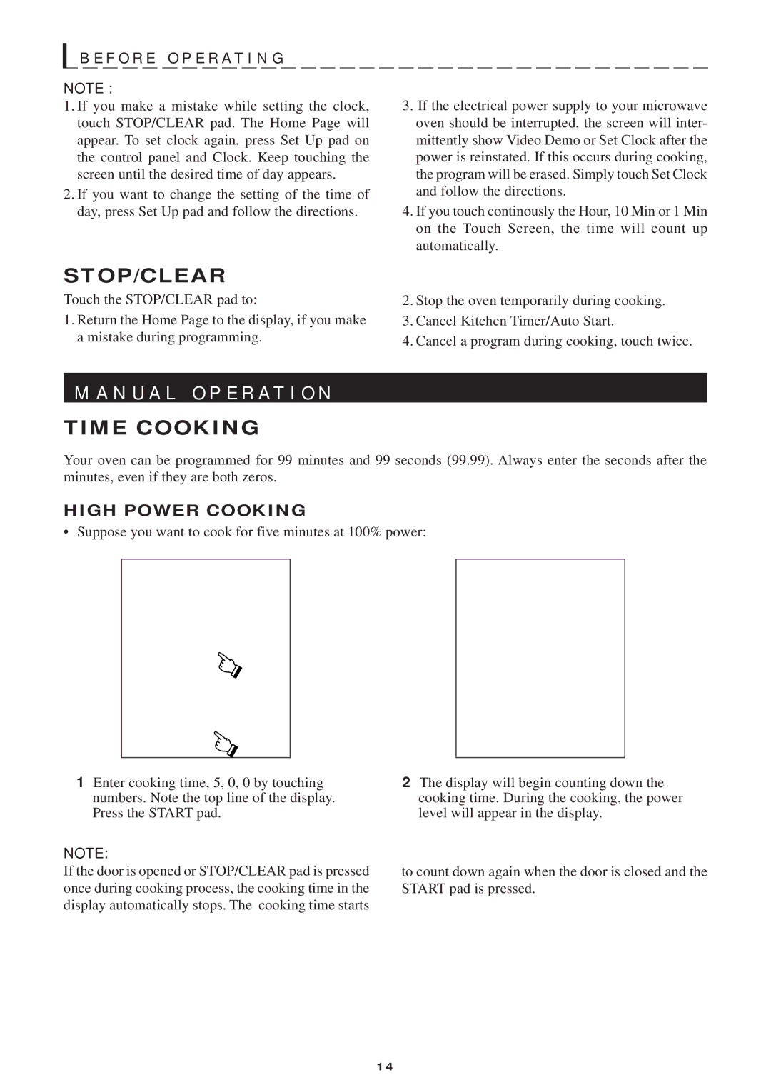 Sharp R-1751, R-1754 N U a L O P E R a T I O N, F O R E O P E R a T I N G, Stop/Clear, Time Cooking, High Power Cooking 