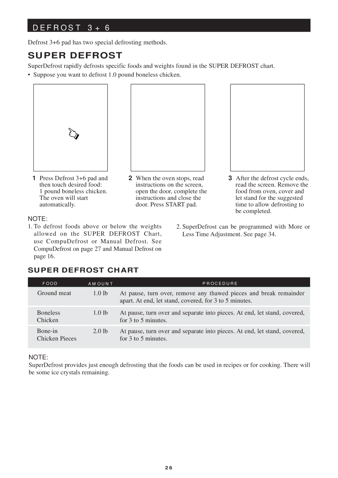 Sharp R-1751, R-1754, R-1750, R-1752 manual Super Defrost Chart 