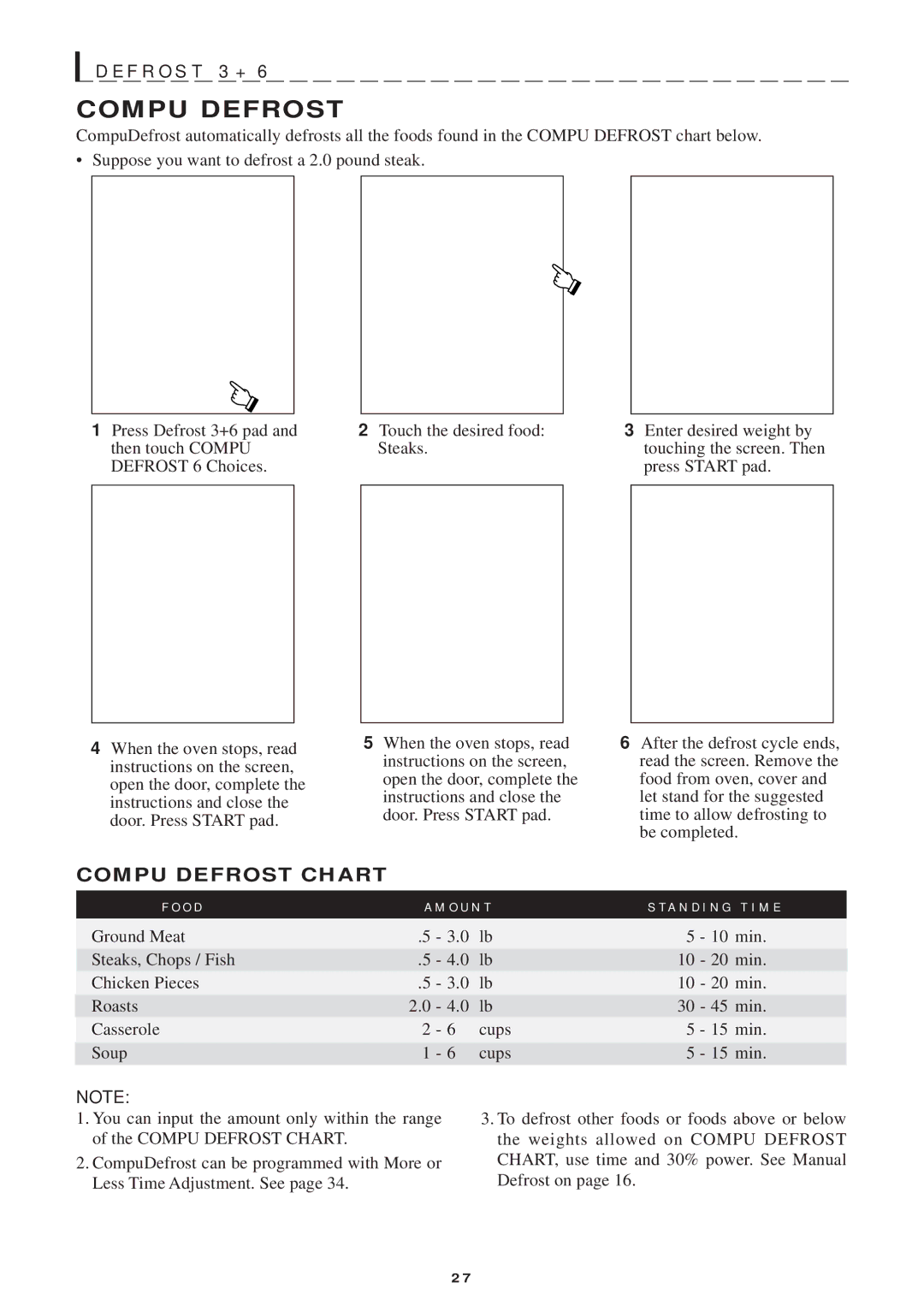 Sharp R-1752, R-1754, R-1750, R-1751 manual Compu Defrost Chart 