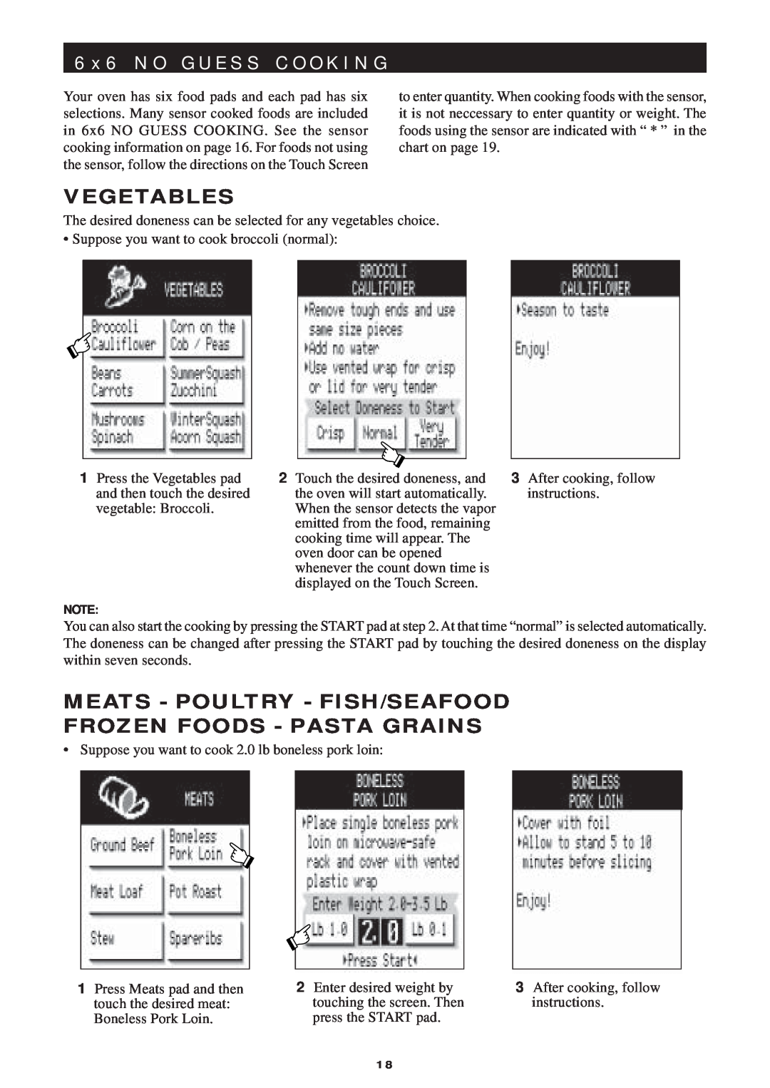 Sharp R-1751 6 x 6 N O G U E S S C O O K I N G, Vegetables, Meats - Poultry - Fish/Seafood Frozen Foods - Pasta Grains 