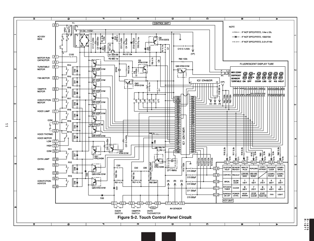 Sharp R-1870 service manual Figure S-2. Touch Control Panel Circuit, R - 1 8 7 0 R - 1 8 7 