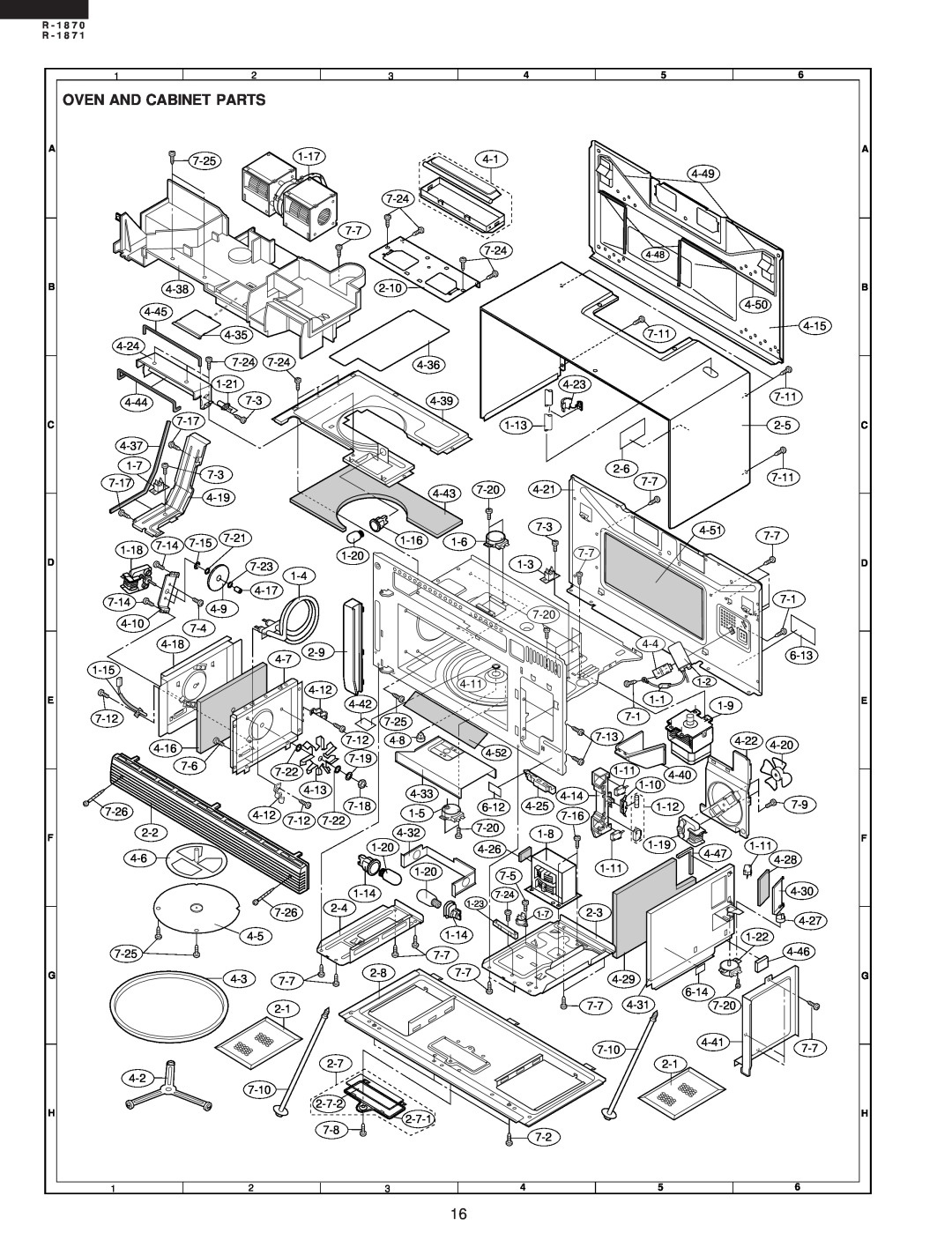 Sharp R-1870 service manual Oven And Cabinet Parts, R - 1 8 7 
