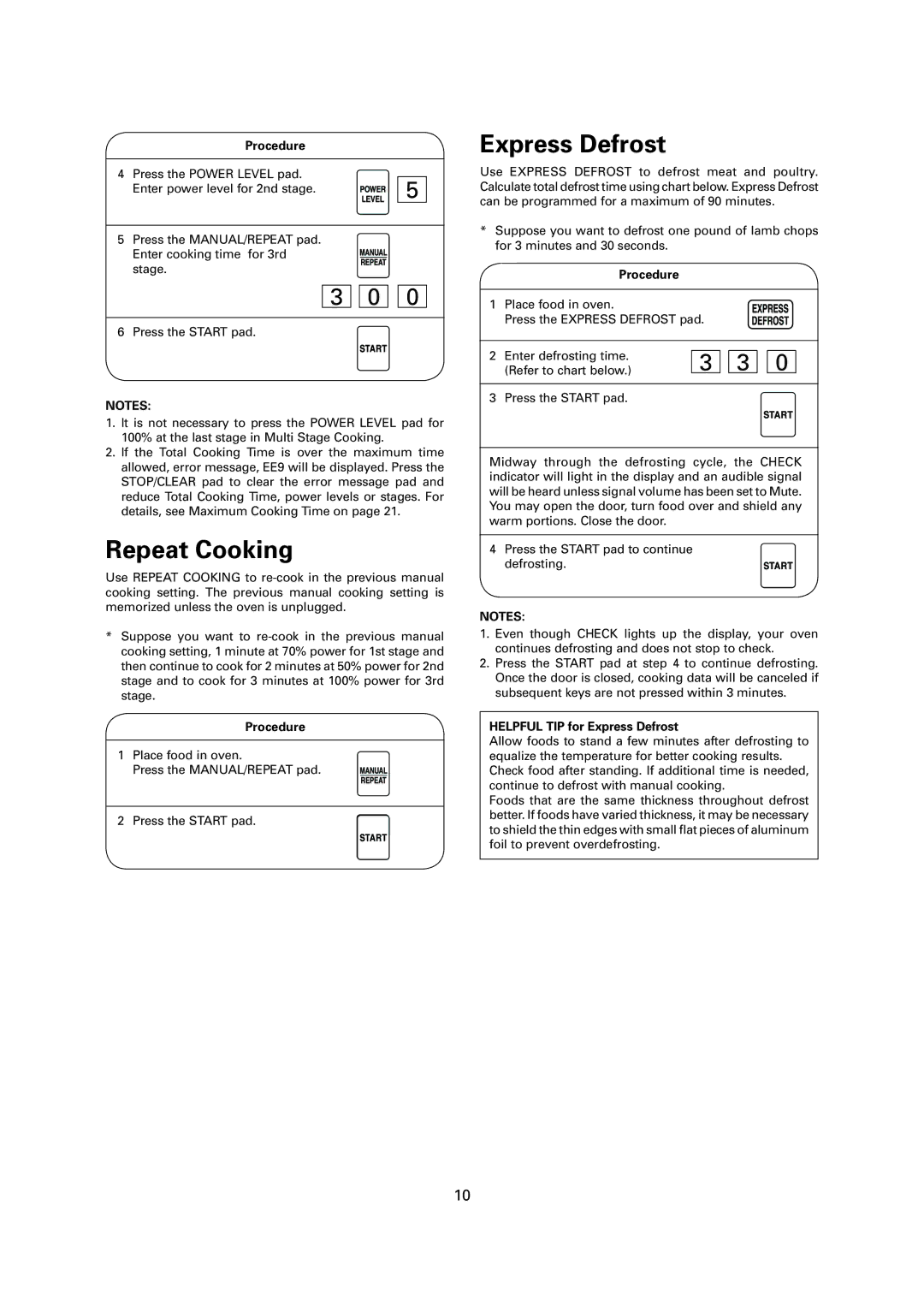 Sharp R-1900M operation manual Repeat Cooking, Helpful TIP for Express Defrost 