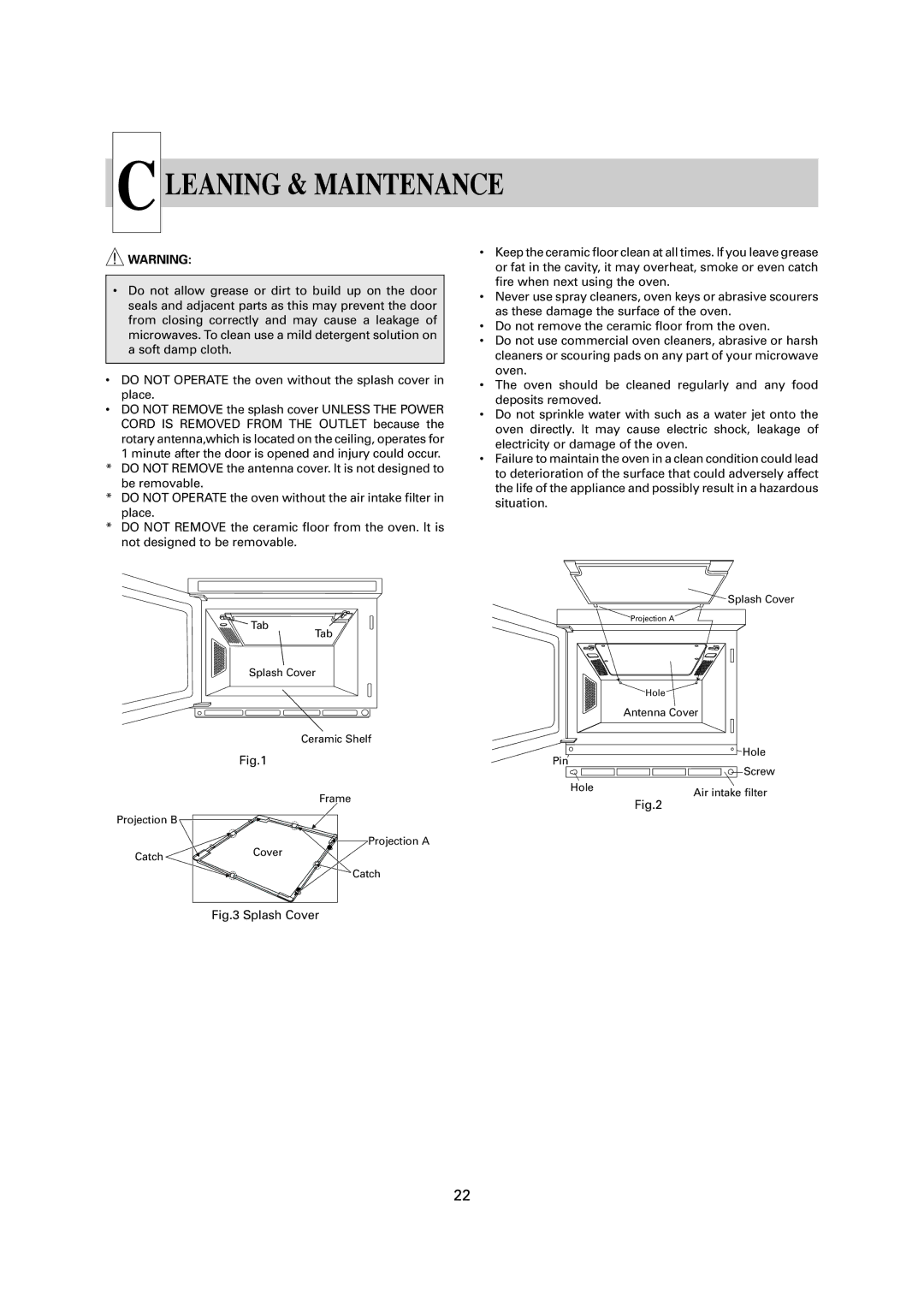 Sharp R-1900M operation manual Leaning & Maintenance, Splash Cover 