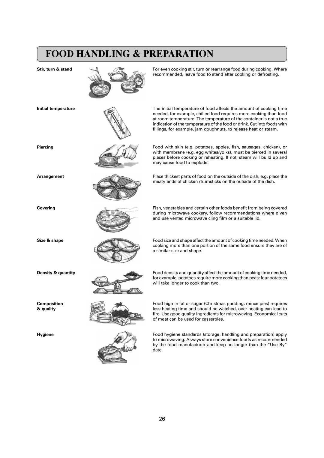 Sharp R-1900M operation manual Food Handling & Preparation 