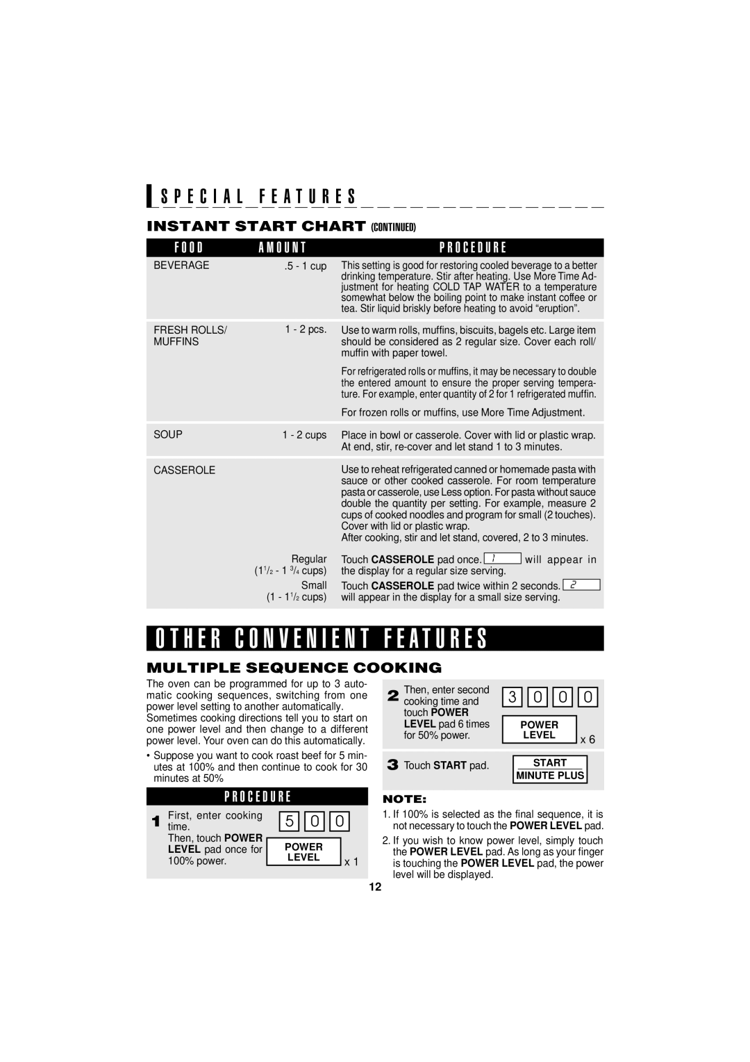 Sharp R-190HK/HW operation manual Multiple Sequence Cooking, Start Minute Plus 