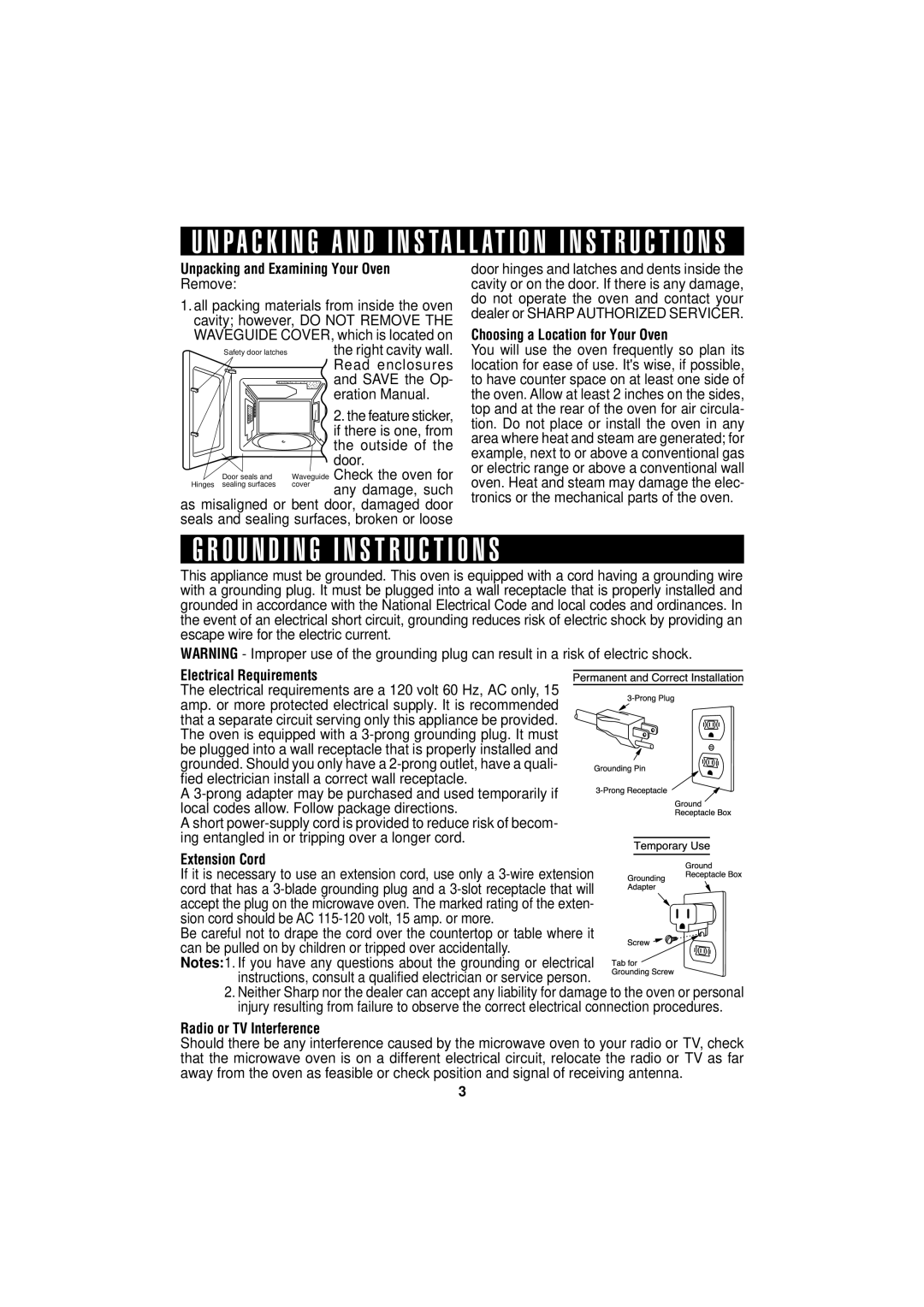 Sharp R-190HK/HW O U N D I N G I N S T R U C T I O N S, Right cavity wall, Feature sticker, If there is one, from 