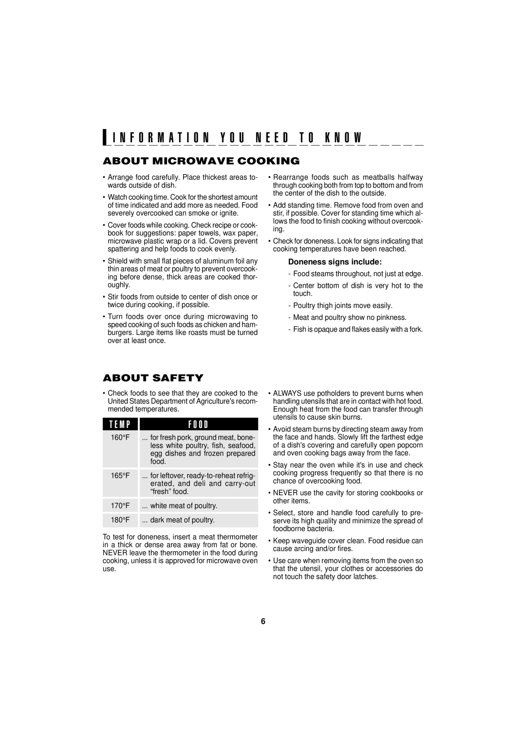 Sharp R-190HK/HW operation manual O D, About Microwave Cooking, About Safety 