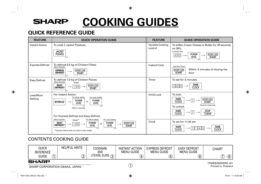 Sharp R-201T(W), R-222T(W) operation manual Cooking Guides 