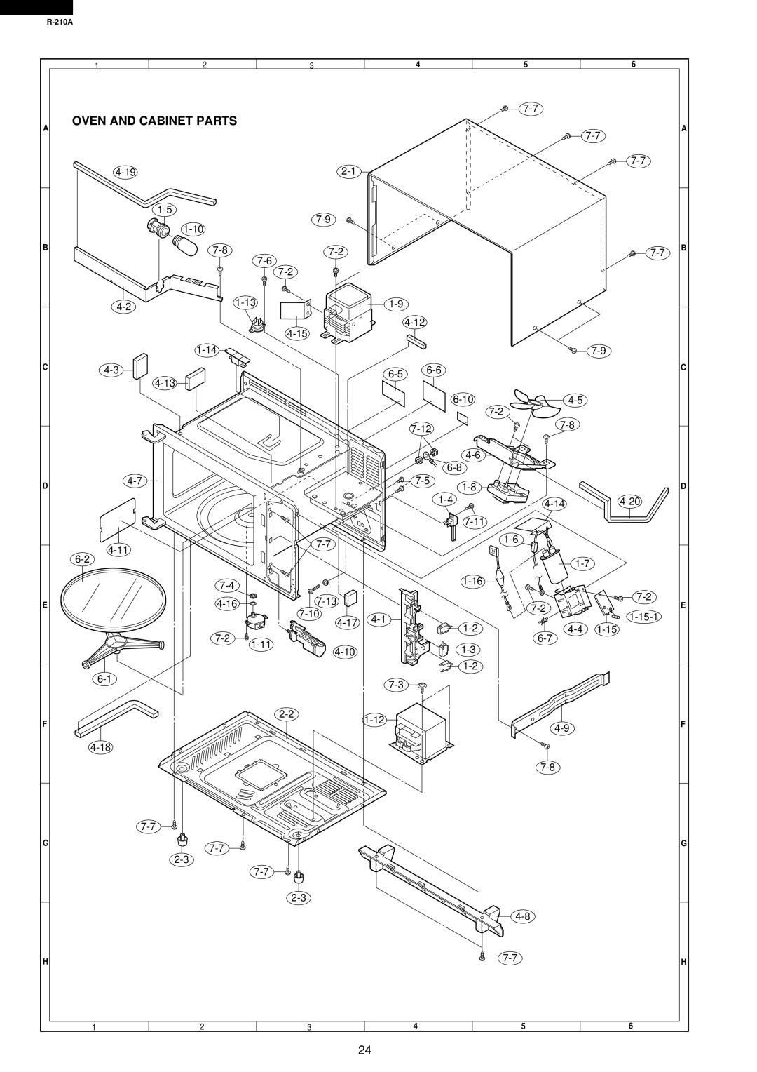 Sharp R-210A specifications Oven and Cabinet Parts 