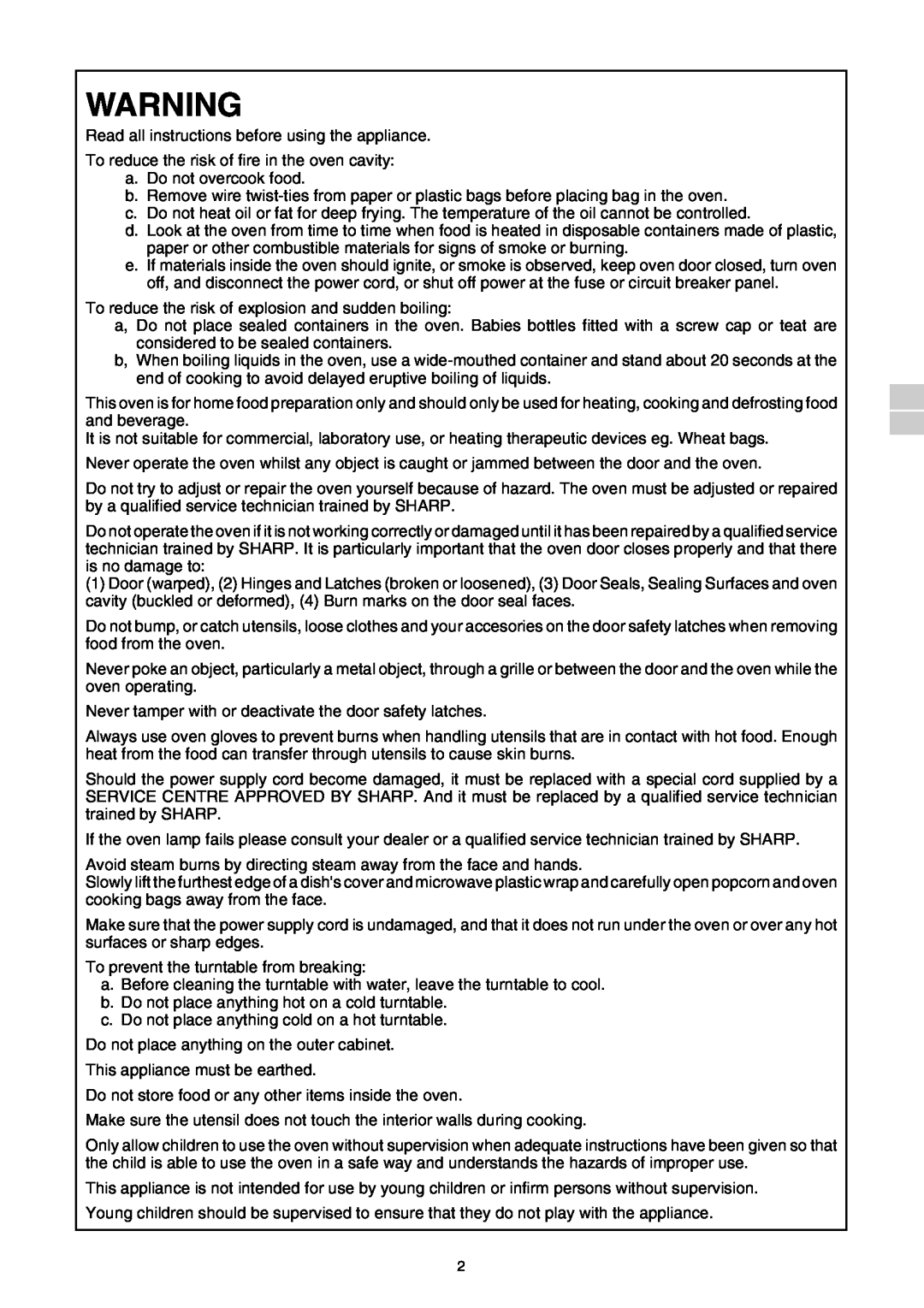 Sharp R-210D operation manual Read all instructions before using the appliance 