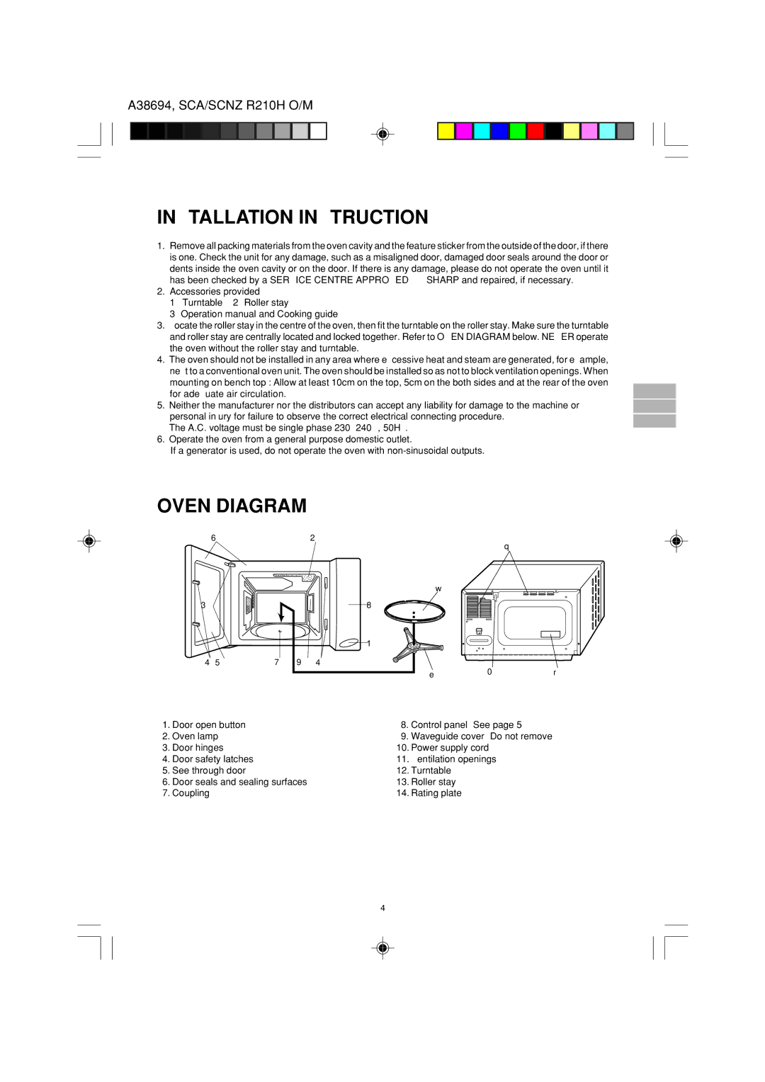 Sharp R-210H operation manual Installation Instructions, Oven Diagram 