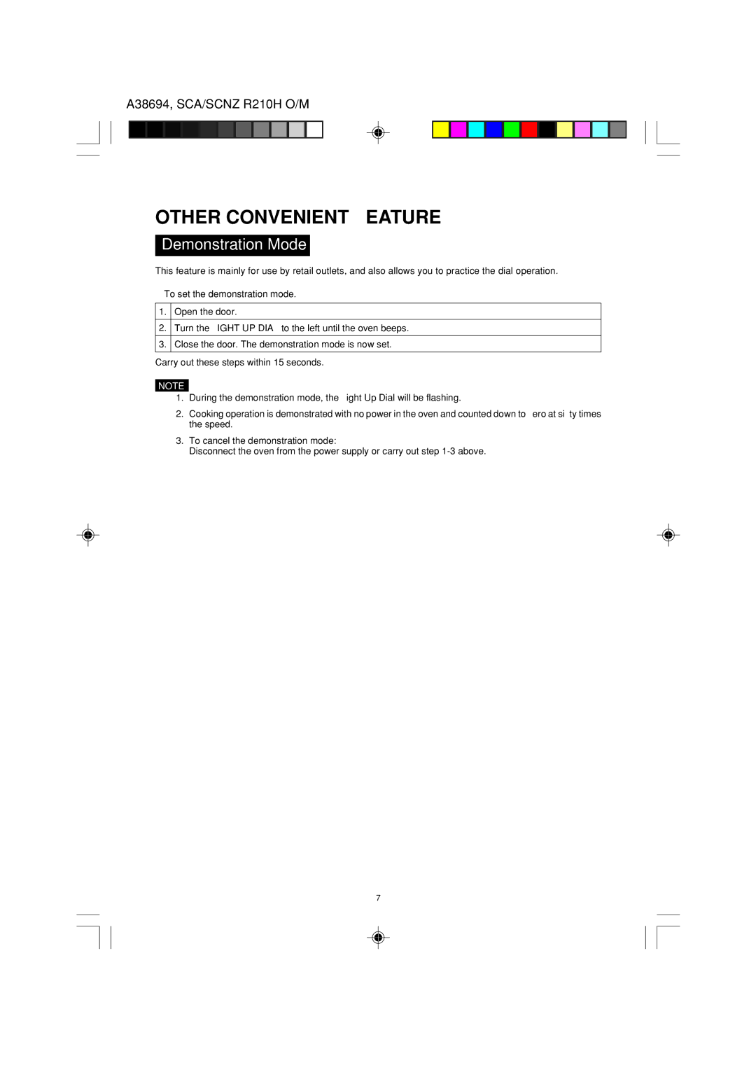 Sharp R-210H operation manual Other Convenient Features, Demonstration Mode 