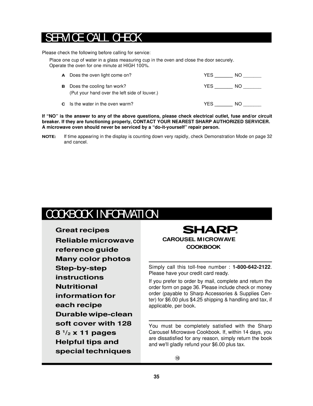 Sharp R-2130J, R-2120J manual R V I C E C a L L C H E C K, O K B O O K I N F O R M a T I O N 