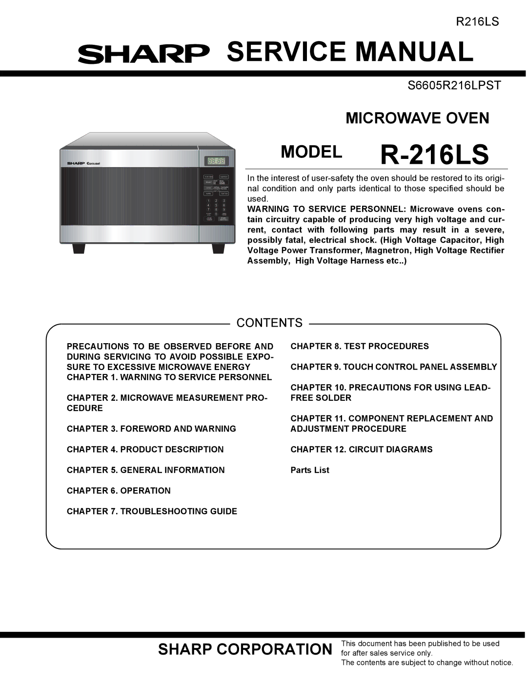 Sharp service manual Model R-216LS 