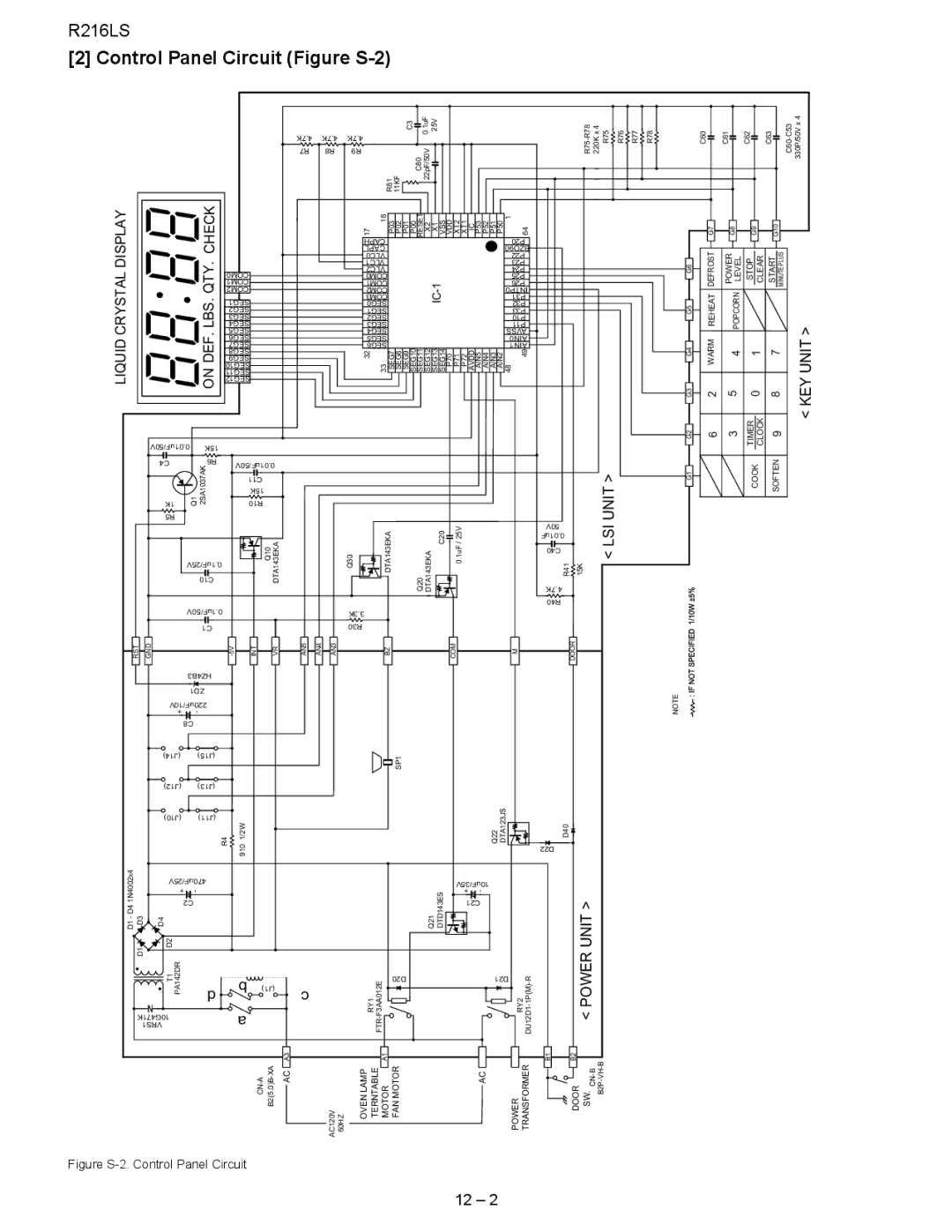 Sharp R-216LS service manual Control Panel Circuit Figure S-2, Liquid Crystal Display 