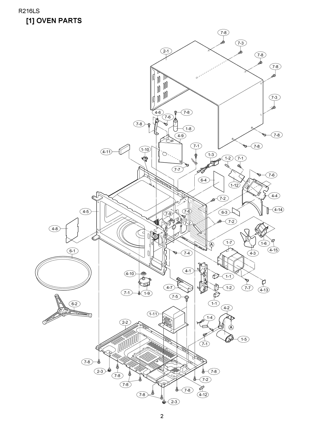 Sharp R-216LS service manual Oven Parts 