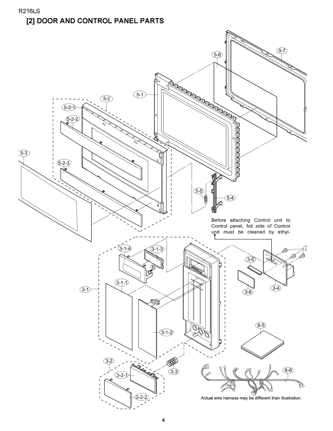 Sharp R-216LS service manual Door and Control Panel Parts 