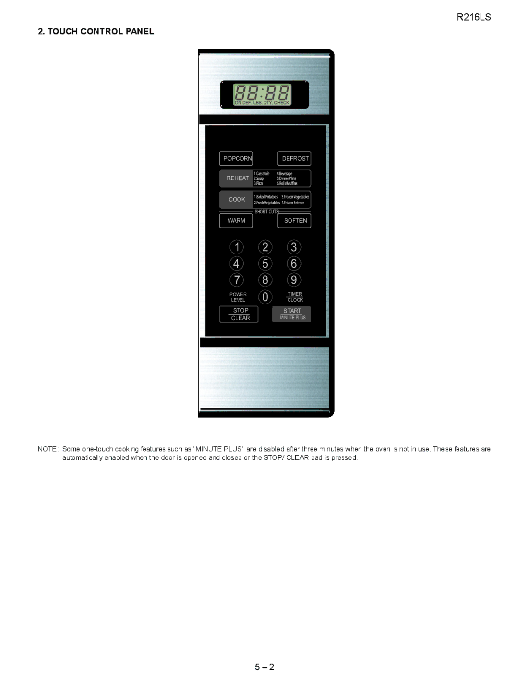 Sharp R-216LS service manual Touch Control Panel 