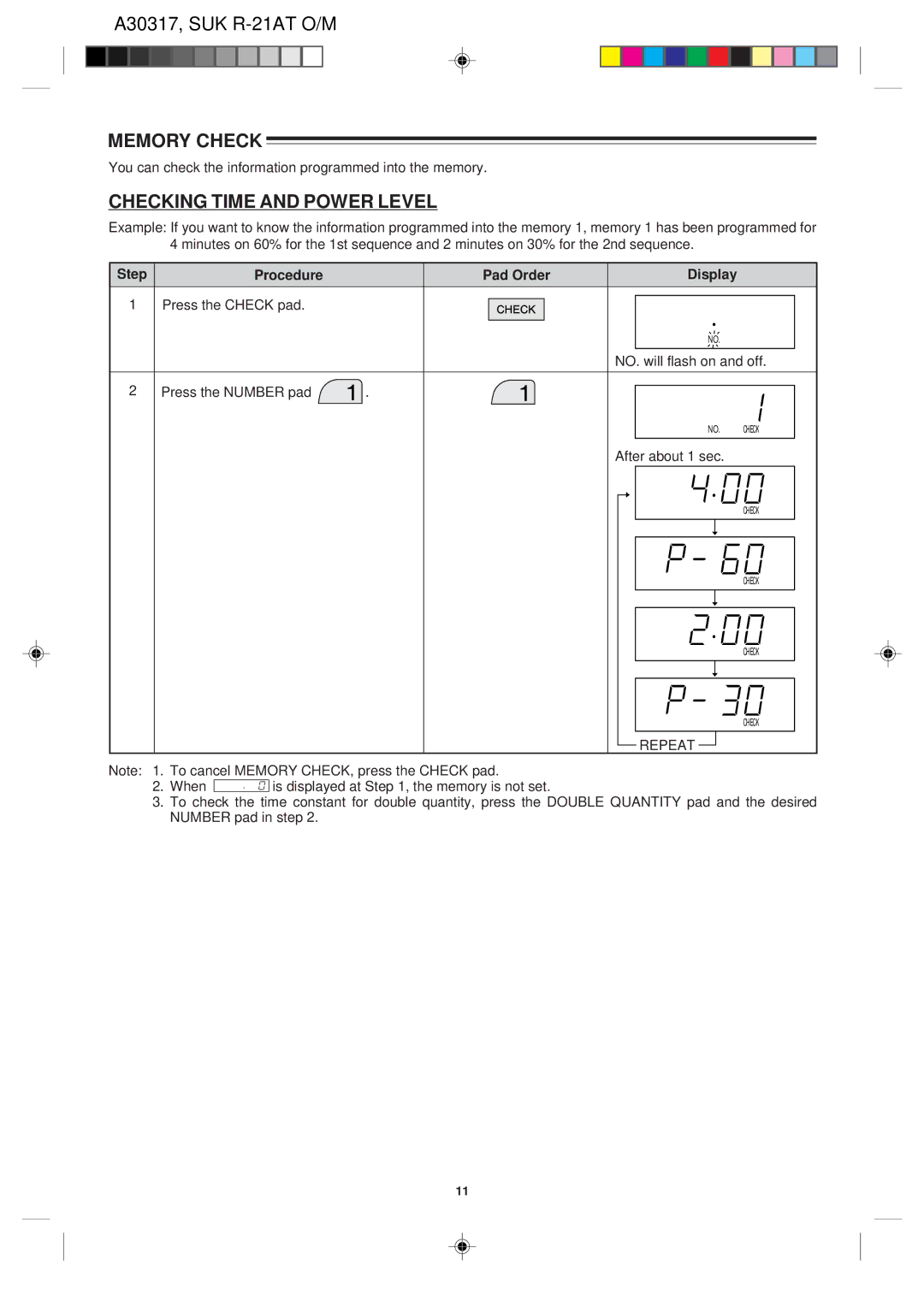 Sharp R-21AT operation manual Memory Check, Checking Time and Power Level 