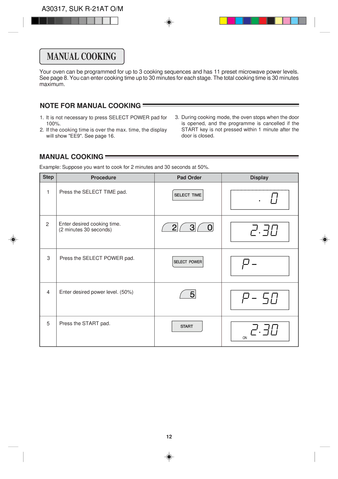 Sharp R-21AT operation manual Manual Cooking 