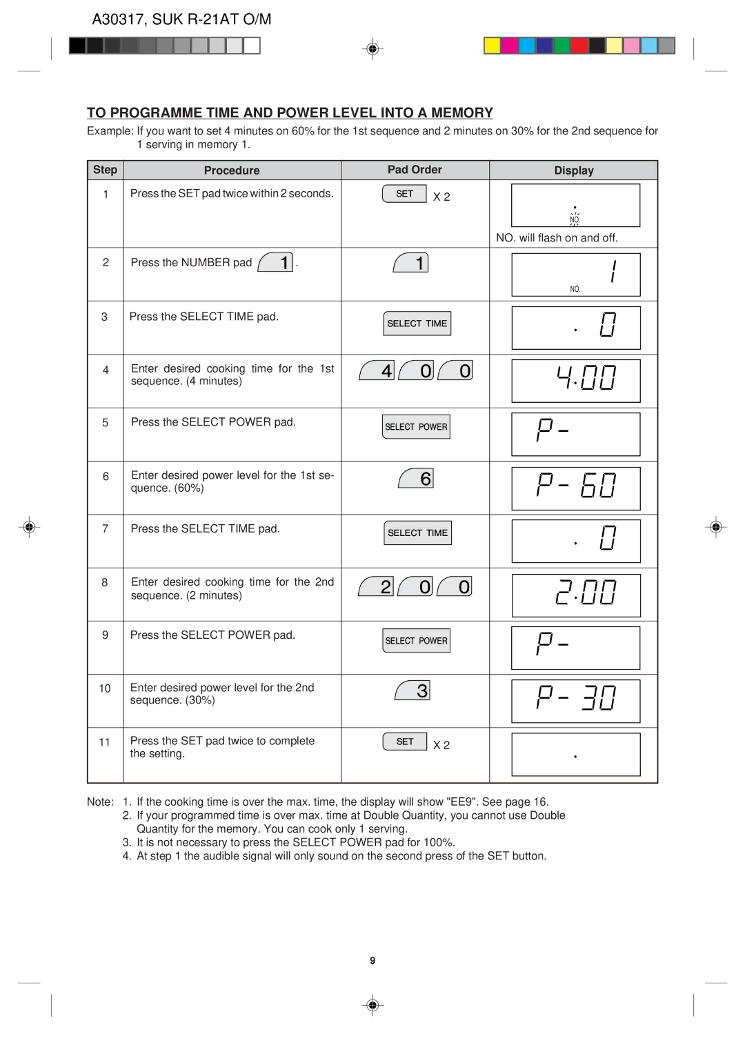 Sharp R-21AT operation manual To Programme Time and Power Level Into a Memory 