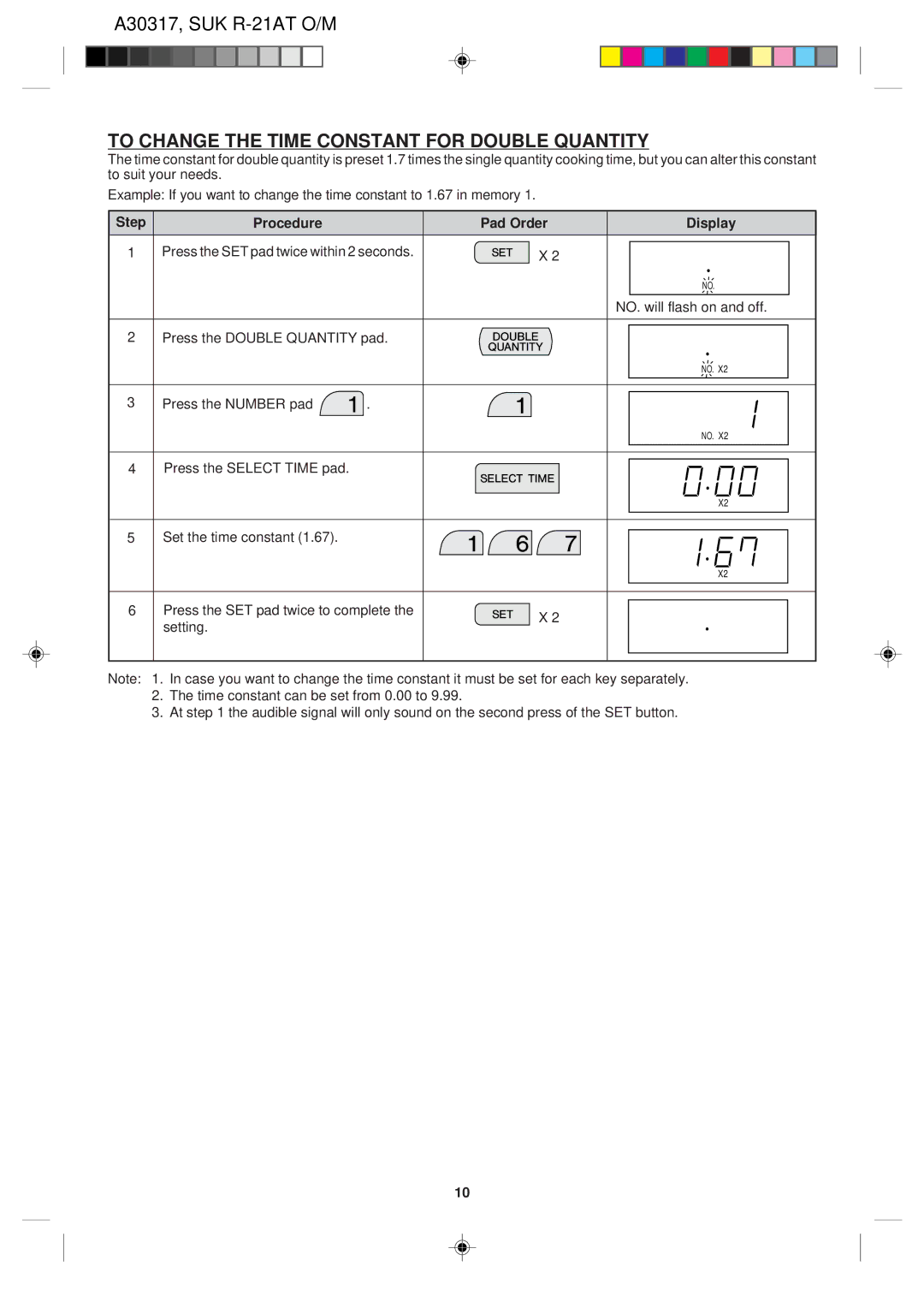 Sharp R-21AT operation manual To Change the Time Constant for Double Quantity 