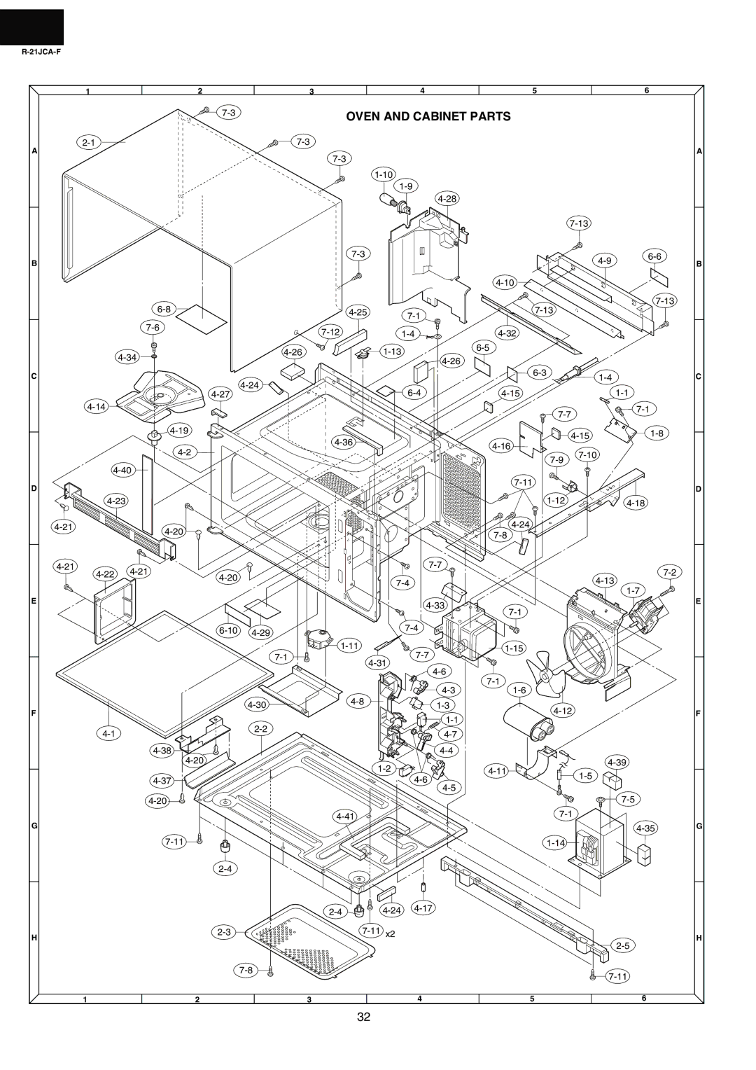 Sharp R-21JCA-F service manual Oven and Cabinet Parts 