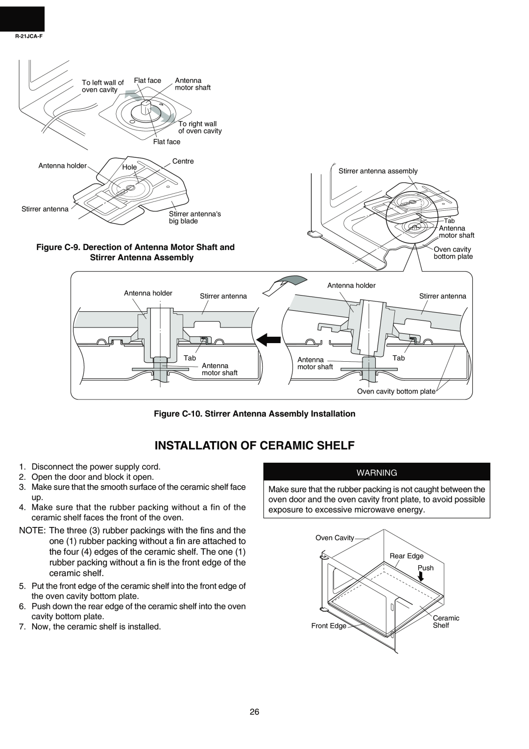 Sharp R-21JCA-F service manual Installation Of Ceramic Shelf, Figure C-10. Stirrer Antenna Assembly Installation 