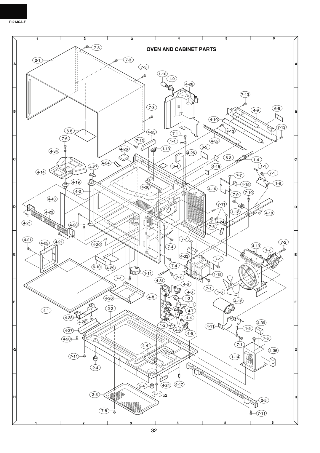 Sharp R-21JCA-F service manual Oven And Cabinet Parts 